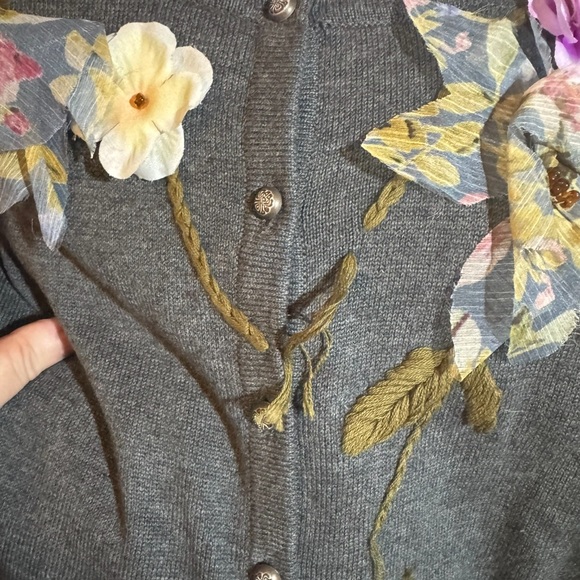 Embroided Cardigan Floral Embellishments Faded Blue Sz S and M - Picture 5 of 8